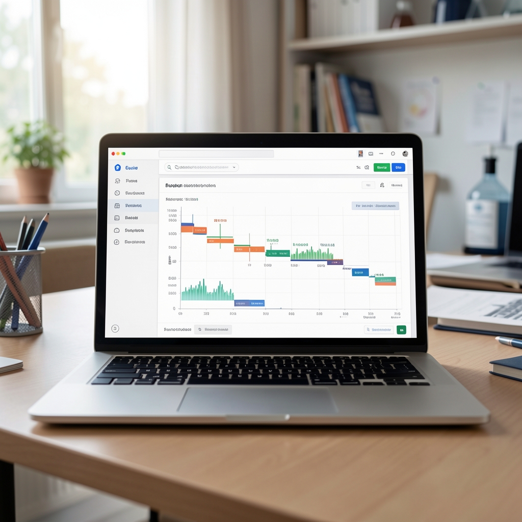 Blockchain explorer interface showing a fictional transaction timeline on a laptop in a research setting